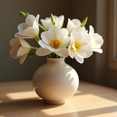Elegant white flowers in a vase on a table by the window