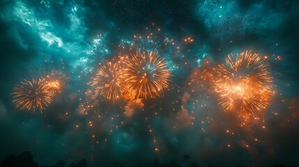 Fototapeta premium Dramatic vibrant fireworks display bursting in the night sky photo celebrating a special occasion