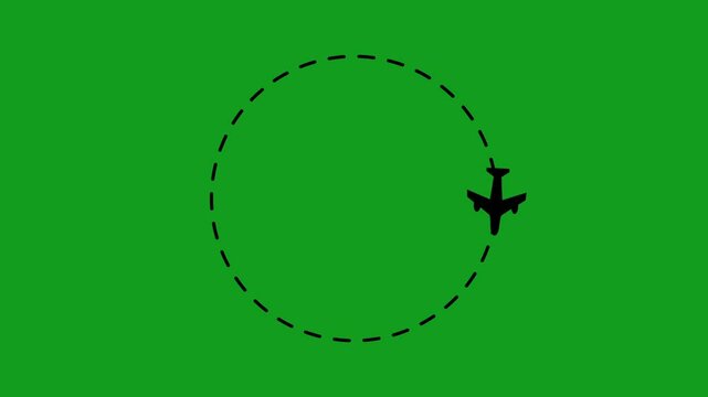 Plane flying in circular loop animation on green screen background