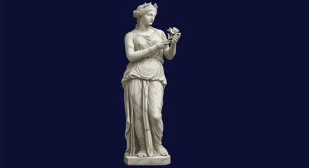 A breathtakingly detailed, high-contrast, ultra-high-resolution vector illustration of the Greek goddess Aphrodite as a flawless, full-length marble statue. 