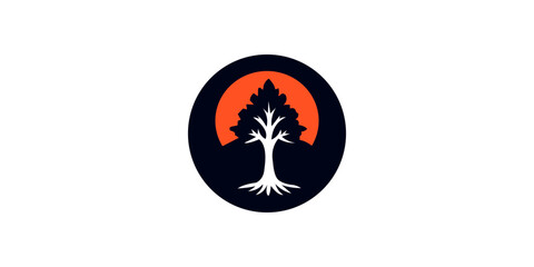 tree silhouette and sunset logo