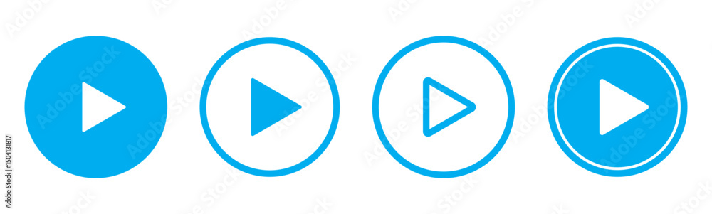 Poster play button icon set. start audio or video action symbol. video player concept. blue play button ico
