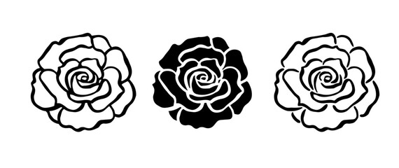 Simple rose silhouette isolated on white background. Vector illustration different icon roses.