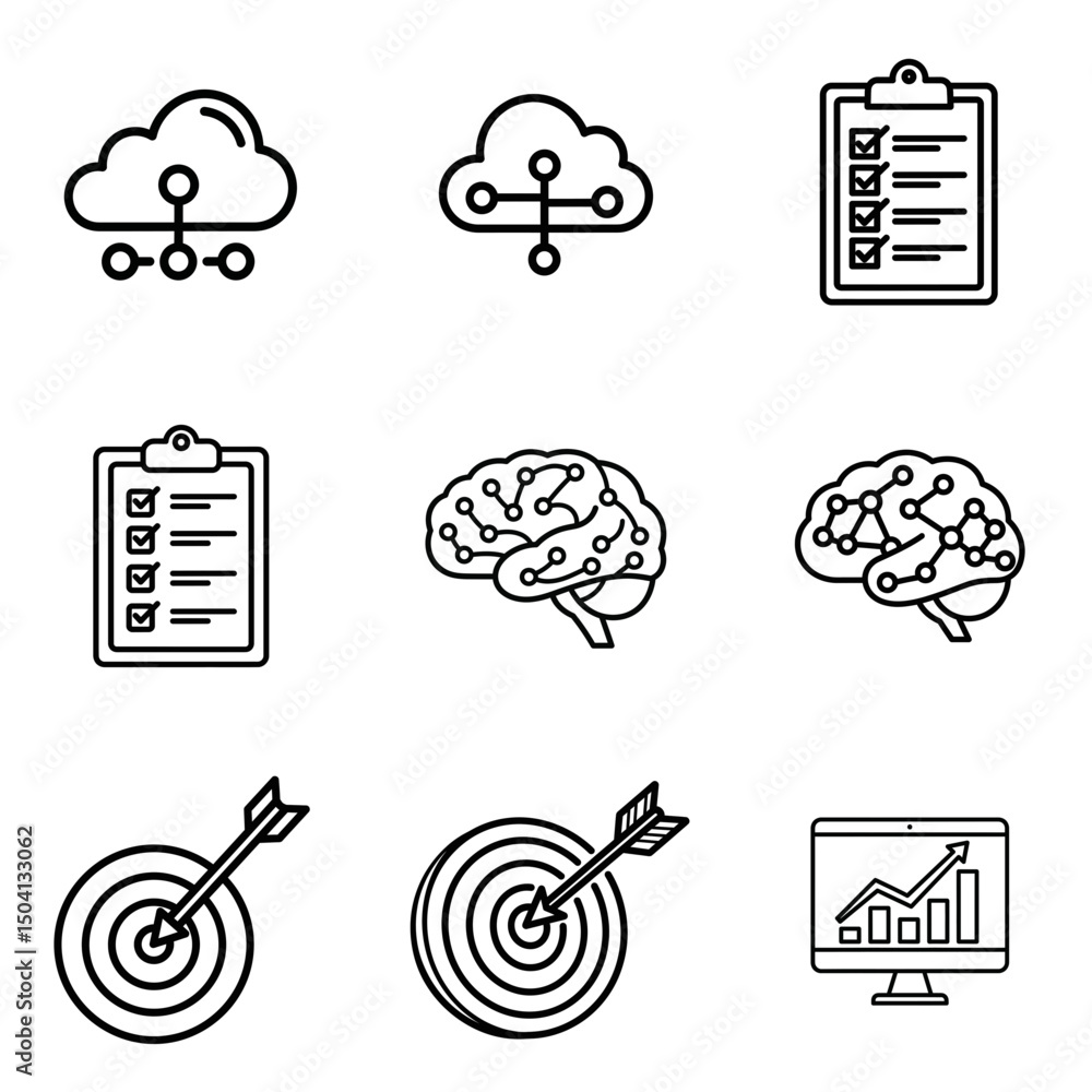 Poster project management icons set in minimalist style