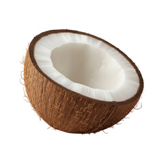 Half of a fresh brown coconut isolated on black