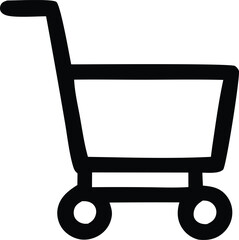 Simple black and white hand drawn shopping cart icon illustration