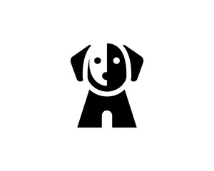 Black and white dog logo with bold style