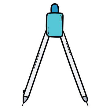 Hand drawn cartoon drawing compass on white background.