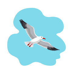 Seagull flying freely in the sky. Vector illustration