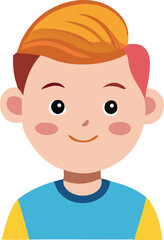 Illustration of a happy young boy with orange and pink hair wearing a blue and yellow shirt