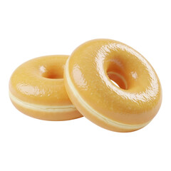 Two glazed donuts isolated on black background