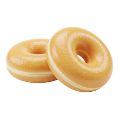 Two glazed donuts isolated on black background