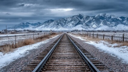 Fototapeta premium Winter Landscape with Railroad Tracks