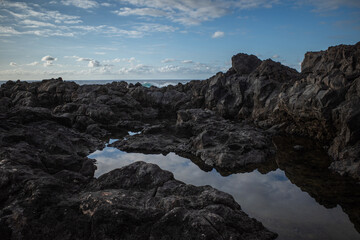 Reflection of a sky and rocks