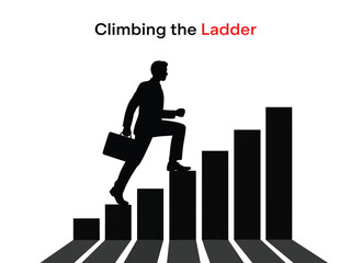 Silhouette Businessman Climbing Career Ladder Bar Graph, Success and Growth Concept, business man and business graph