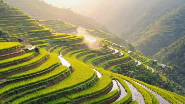 Overhead view of patchwork agricultural fields, multiple crop types, varied green shades, realistic midday light, sharp shadows on field edges, cinematic slow zoom out, ultra high definition