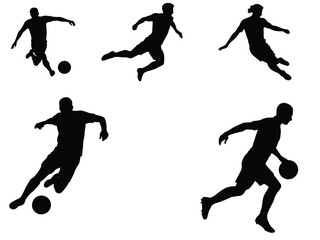 set of silhouettes of football players isolated on white background, graphic vector, silhouettes of soccer players