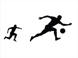 Silhouette of Soccer Players Running and Chasing Ball, Vector Illustration, silhouette of a man running