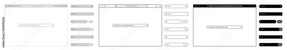 Poster browser window website mockup template with frames for pc, laptop, tablet, and mobile png. includes 