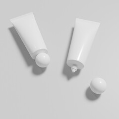luxury soft tube lotion packaging, cosmetic tube with point nozzle tip applicator, white facial cream tube with screw cap mockup,modern squeeze tube container with rounded screw cap, skincare product