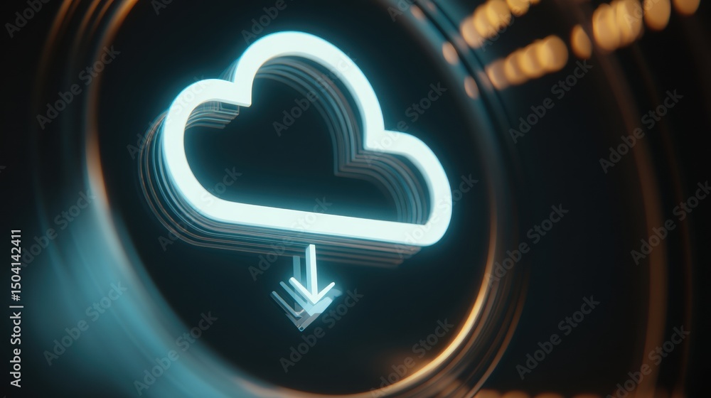Poster cloud data security digital cloud storage icon illuminated with a futuristic design against a dark b