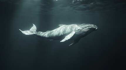 Obraz premium A cinematic shot of an underwater scene with a majestic humpback whale,
