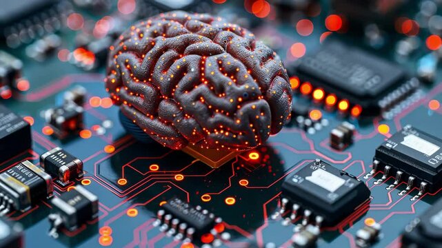 Glowing brain circuit animation showcasing neural network and technology interconnection