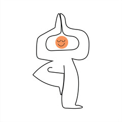 Minimalist Line Art Yoga Pose Illustration – Peaceful Tree Pose Character with Calm Expression