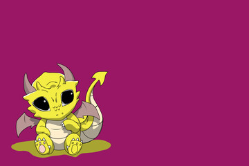 vector cute dragon on a orange background in the Anime cartoon