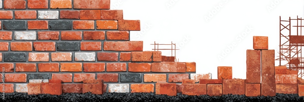 Fototapete brick laying tutorial concept with open margin for easy instructions and design elements