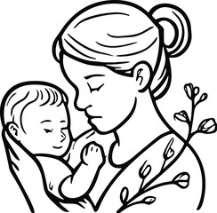 Obraz premium Mother Embracing Child with Heart vector black silhouette cricut design for T-Shirt