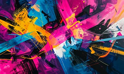 Vivid, abstract brushstrokes, bold colors collide - Powered by Adobe