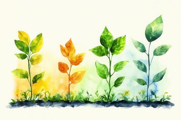 Growth Stages of Plants in Watercolor Style with Vibrant Colors
