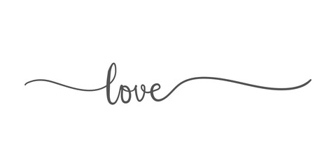 Continuous one line drawing of love typography lettering script font typographic lineart design. Minimalism concept of romantic card, banner, and poster sign and symbol.