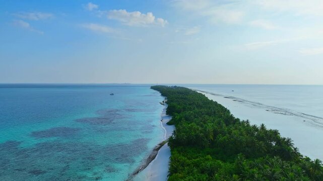 The aerial view in the island with white sand beach as coastline in summer Maldives	