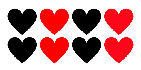 Red and black heart icons set vector 