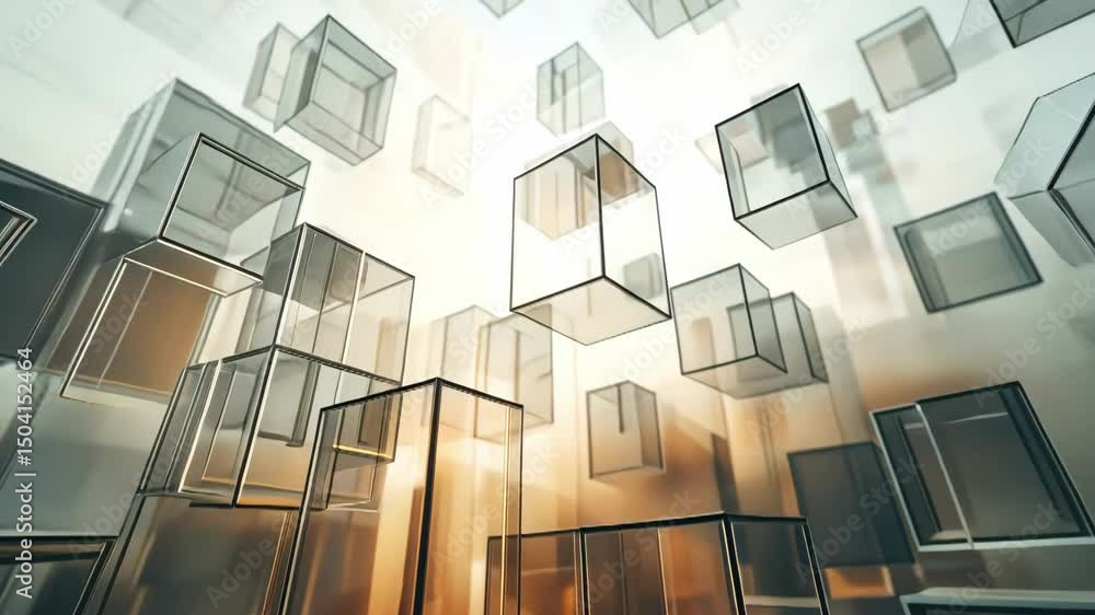 Poster abstract transparent glass cubes background with modern architecture and technology concept, glass s