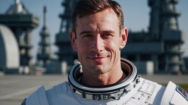 Professional astronaut standing confidently in space suit, embodying dedication and readiness for groundbreaking space exploration mission