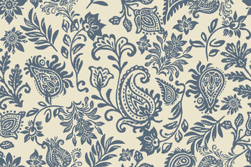 Ikat floral paisley embroidery seamless pattern.Ethnic motifs African boho flower, Oriental traditional. Aztec style abstract damask vector illustration. Design for fabric, clothing, textile, deco © supachai