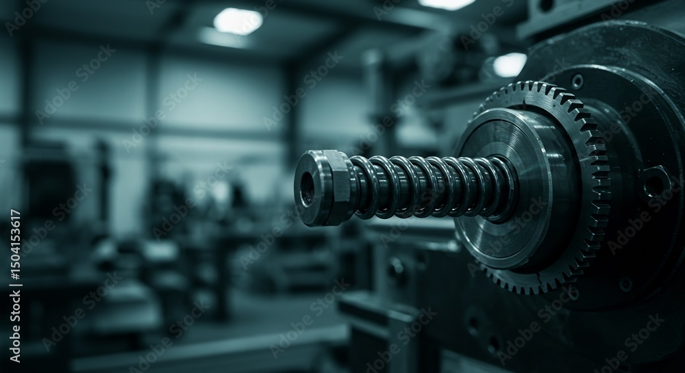 Poster examining industrial machine component with spring mechanism