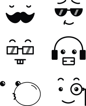 Set of kawaii cool faces , face expressions, isolated flat graphics with named and editable layers, funny and cute faces collection