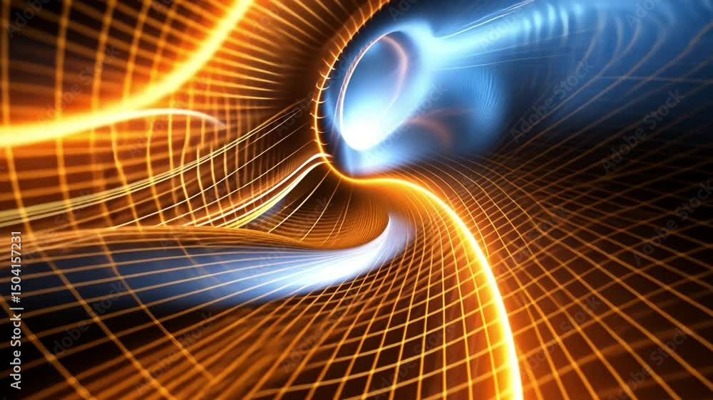 Poster abstract digital art mesmerizing journey through light, movement, and depth in grid pattern of energ