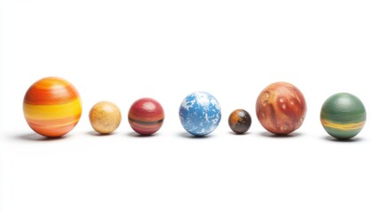 Naklejka premium A colorful representation of planets in our solar system. Each sphere varies in size and color. A captivating illustration for educational and artistic purposes. Generative AI
