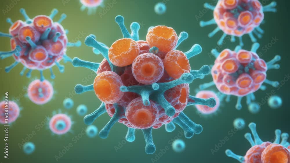 Poster close-up visualization of pollen particles with detailed spiky structures, symbolizing allergens and