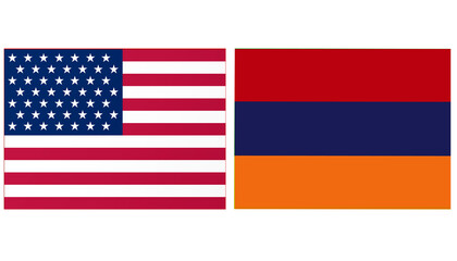 USA United State of America Official flag with Armenia national flag, both countries flags are in Horizontal shape and isolated on white background.
Rectangular colorful design Flag with together