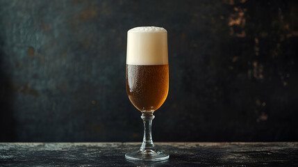 Golden Beer in a Tall Glass on a Dark Wooden Table