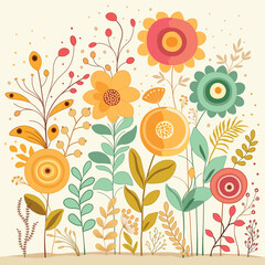 Abstract, cute and colorful flowers on white background