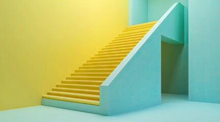 Geometric staircase in pastel yellow and teal