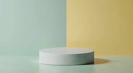 Empty white cylinder podium on a pastel background