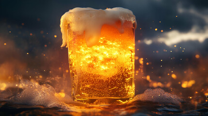 Golden Beer in a Frosty Glass Against a Dramatic Dark Background